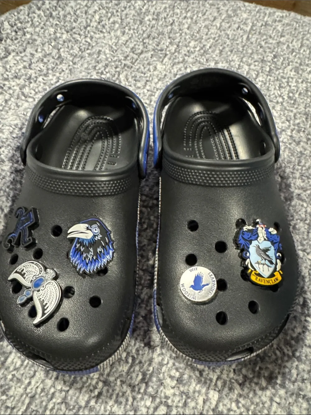 CROCS Black Kids Clogs with Blue Raven & Crest Charms